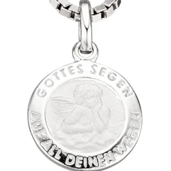 Amulett Anhänger Engel Schutzengel aus 925 Silber teilmattiert rund Kinder