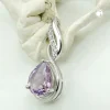 Anhänger Amethyst mit Zirkonia 27x10mm aus 925 Silber rhodiniert glänzend