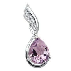 Anhänger Amethyst mit Zirkonia 27x10mm aus 925 Silber rhodiniert glänzend
