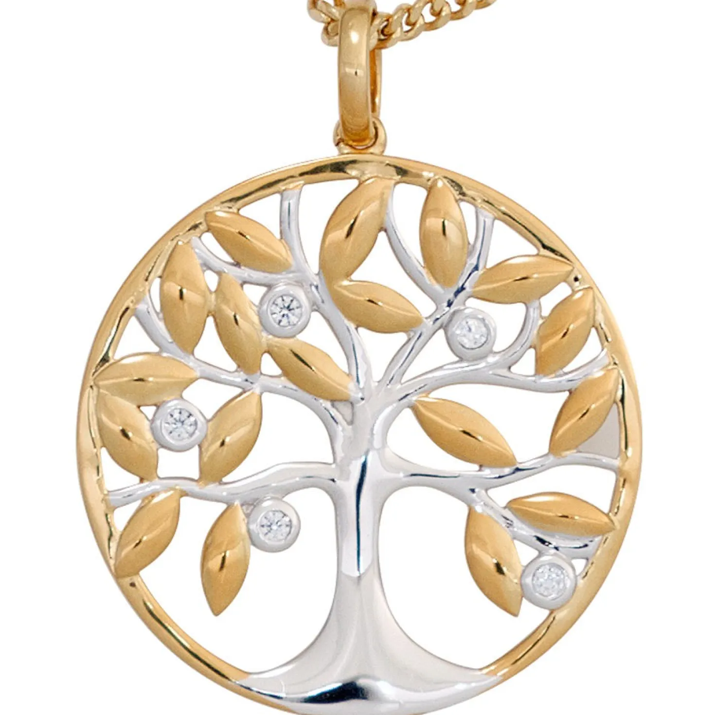Anhänger Amulett Baum Lebensbaum mit Brillanten 0.06Ct 585 Gelbgold 24,7mm