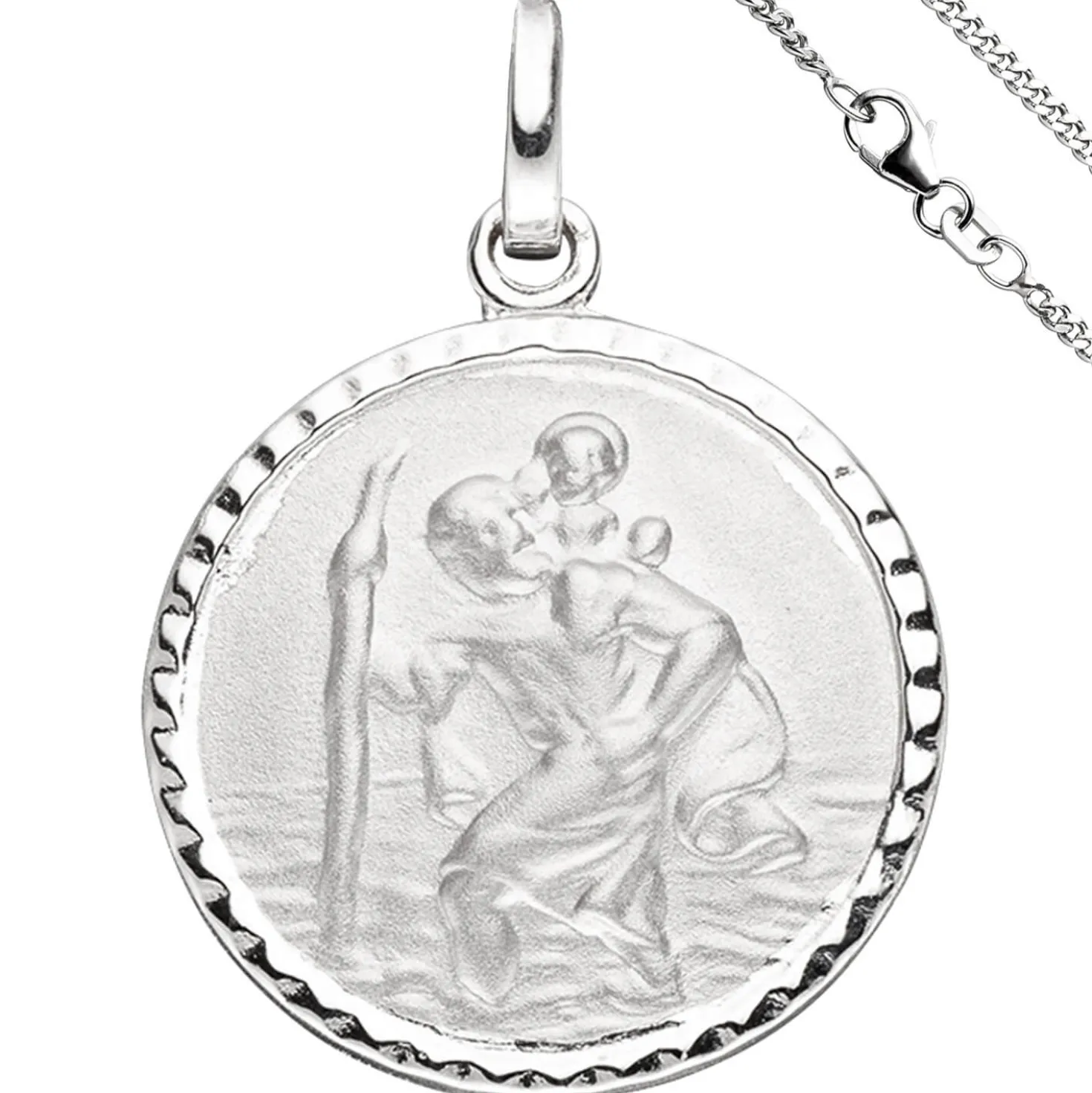 Anhänger Amulett Medaille Christopherus Schutzpatron & Halskette 42cm 925 Silber