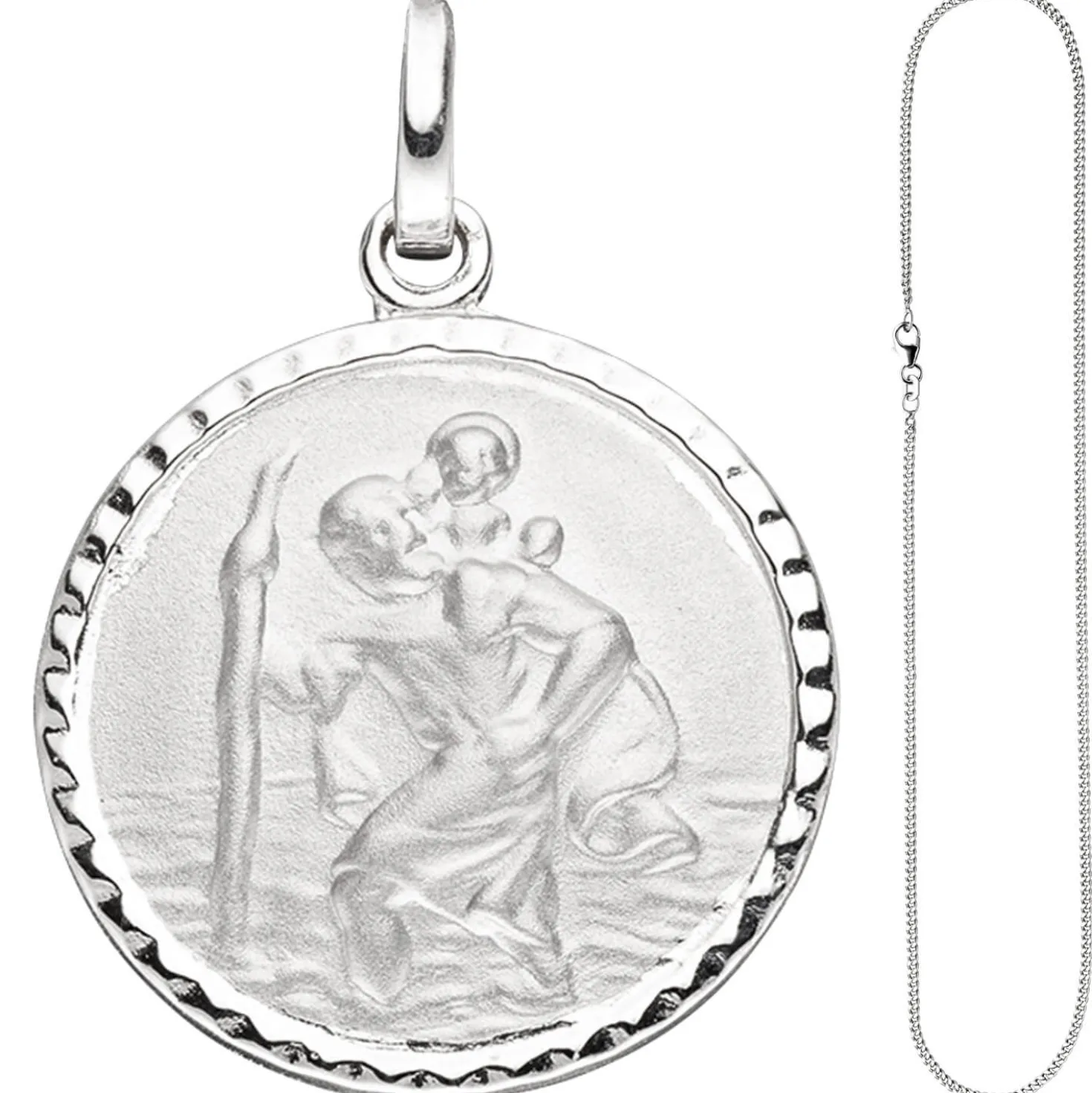 Anhänger Amulett Medaille Christopherus Schutzpatron & Halskette 42cm 925 Silber