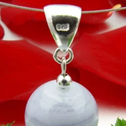 Anhänger aus echtem Chalzedon Bandachat & 925er Silber, Ø16mm, hellblau