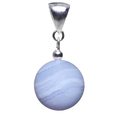 Anhänger aus echtem Chalzedon Bandachat & 925er Silber, Ø16mm, hellblau