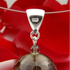Anhänger aus echtem Rauchquarz & 925 Silber, Ø 18mm, braun