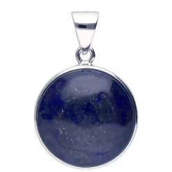 Anhänger aus Edelstein Lapis-Lazuli blau 925 Silber rhodiniert rund mit Wölbung