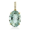 Anhänger aus 750 Gelbgold Amethyst 11,4ct grün 5 Brillanten 0,1ct TW-SI 27x13,1mm