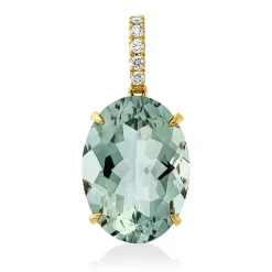 Anhänger aus 750 Gelbgold Amethyst 11,4ct grün 5 Brillanten 0,1ct TW-SI 27x13,1mm