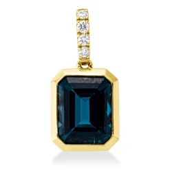 Anhänger aus 750 Gelbgold Blautopas 4,3ct London Blue 4 Brillanten 0,1ct TW-SI