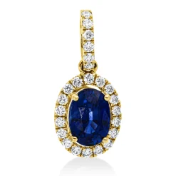 Anhänger aus 750 Gelbgold Saphir 1,09ct blau 24 Brillanten 0,2ct TW-SI 17,5x8,2mm