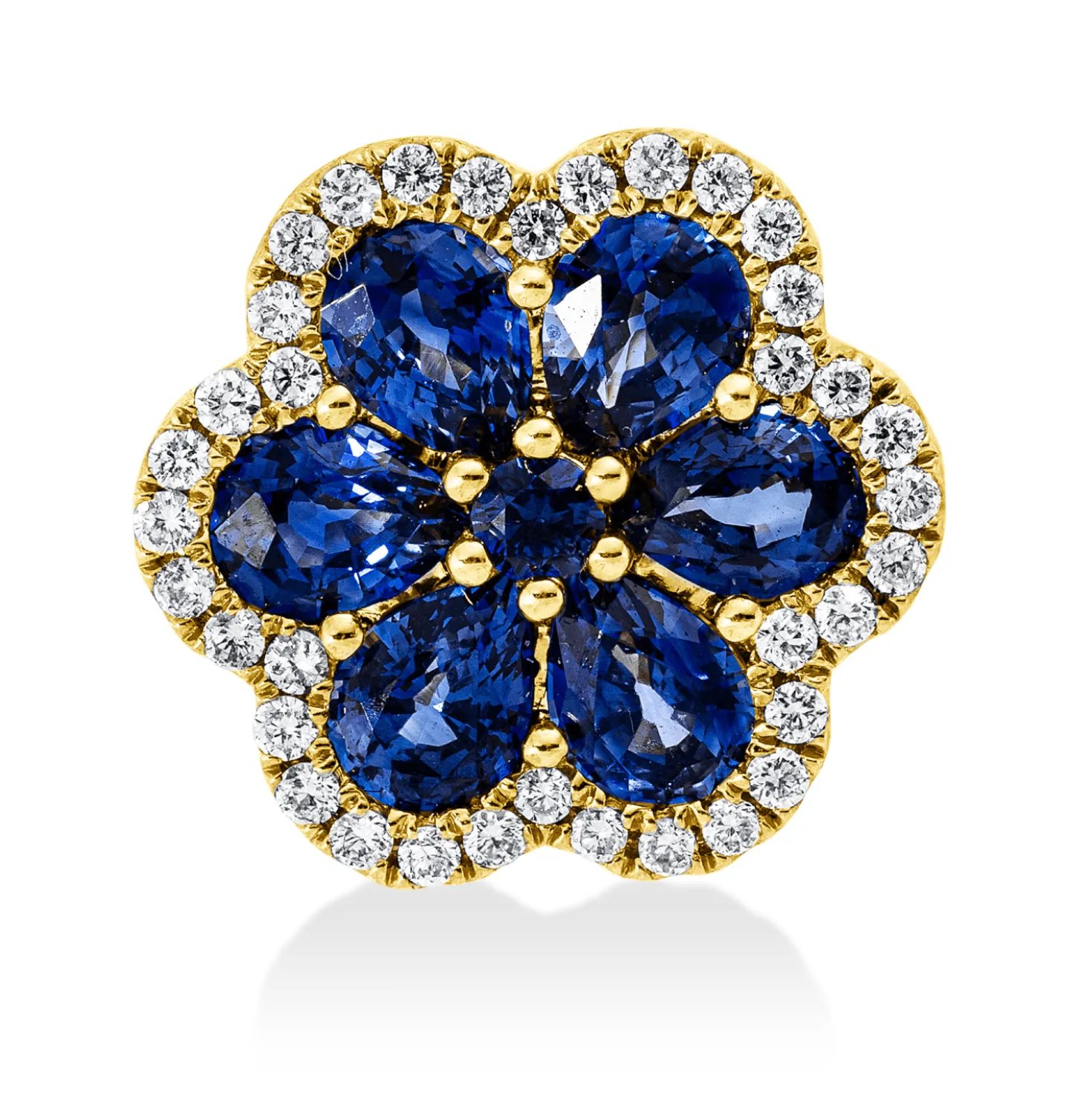 Anhänger aus 750 Gelbgold 7 Saphire 1,6ct blau 36 Brillanten 0,18ct TW-SI Ø13,5mm