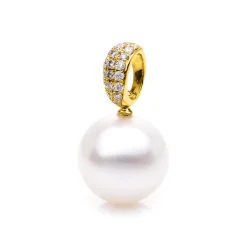 Anhänger aus 750 Gelbgold Süßwasser-Perle 10,5mm 21 Brillanten 0,13ct W-SI