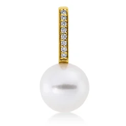 Anhänger aus 750 Gelbgold Süßwasser-Perle 9mm weiß 8 Brillanten 0,04ct TW-SI
