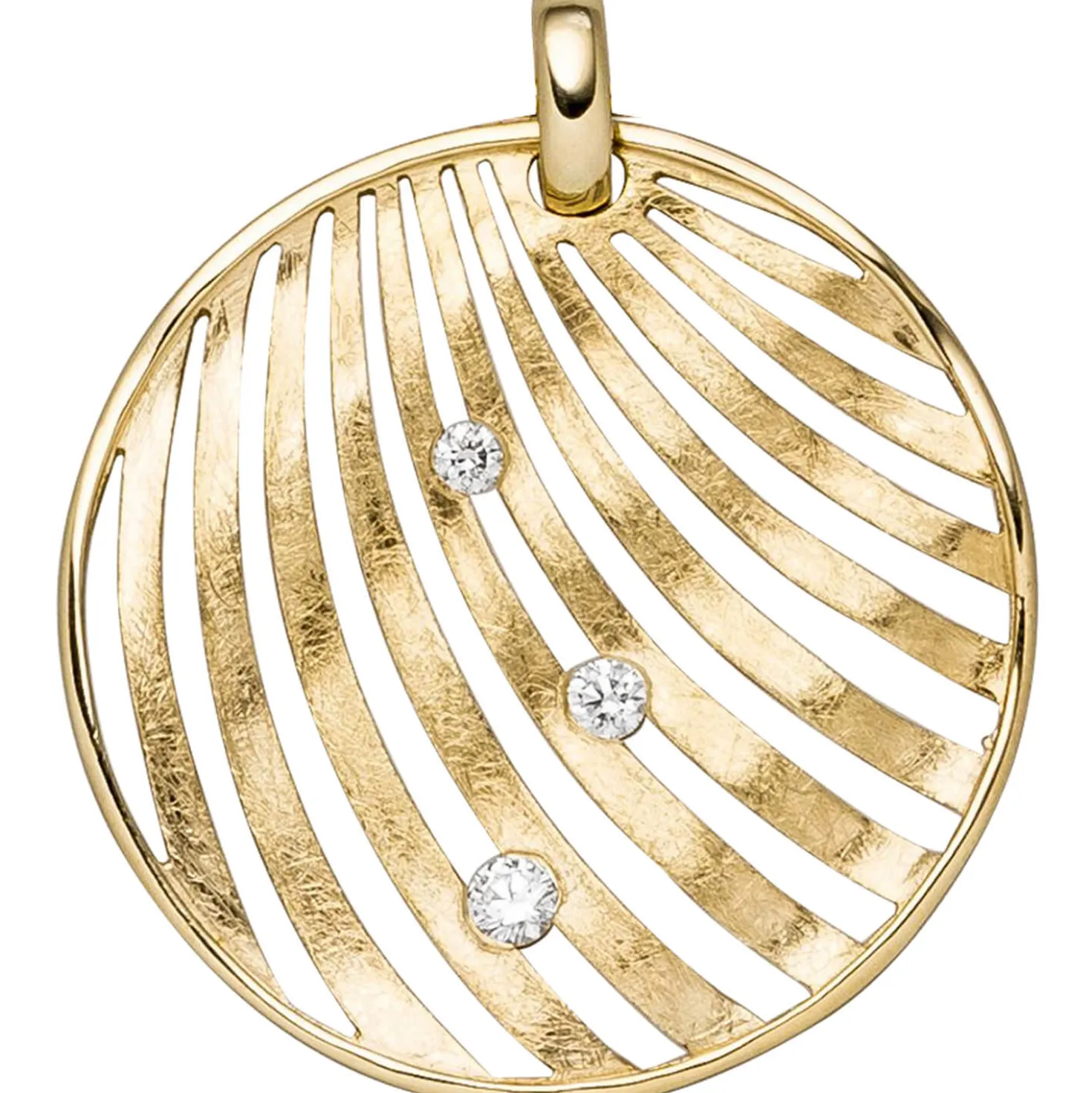Anhänger aus 585 Gold Gelbgold 3 Brillanten 0,15Ct Ø 28,3mm Bogen-Muster