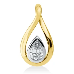 Anhänger aus 750 Gold gelb/weiß Diamant Tropfen-Schliff 0,31ct TW-VSI 16,7x8,9mm