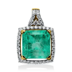 Anhänger aus 750 Gold gelb/weiß Smaragd 5,76ct grün 41 Brillanten 0,42ct F-SI