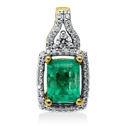Anhänger aus 750 Gold gelb/weiß Smaragd 1,55ct grün 43 Brillanten 0,19ct F-SI
