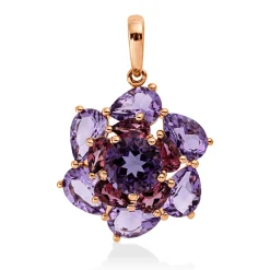 Anhänger aus 750 Gold Rotgold 12 Amethyste 6,2ct pink 28x18,7mm mit Öse