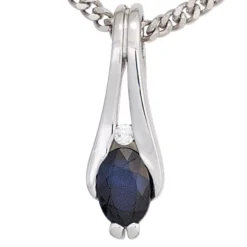 Anhänger aus 375 Gold Weißgold mit blauem Saphir & Diamant 17,8x5,9mm