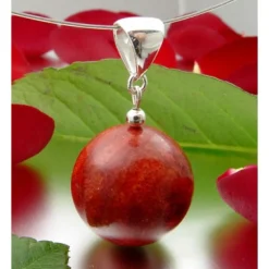 Anhänger aus Koralle Schaumkoralle Kugel Ø18mm & 925 Silber, braun-rot