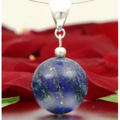 Anhänger aus Lapis-Lazuli & 925 Silber Kugel glatt dunkel-blau Halsschmuck