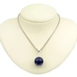 Anhänger aus Lapis-Lazuli & 925 Silber Kugel glatt dunkel-blau Halsschmuck