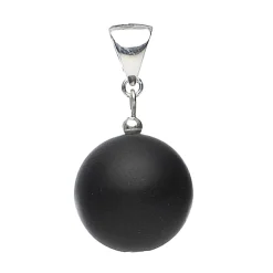 Anhänger aus mattem Onyx & 925 Silber, schwarz, Kugel Kettenanhänger