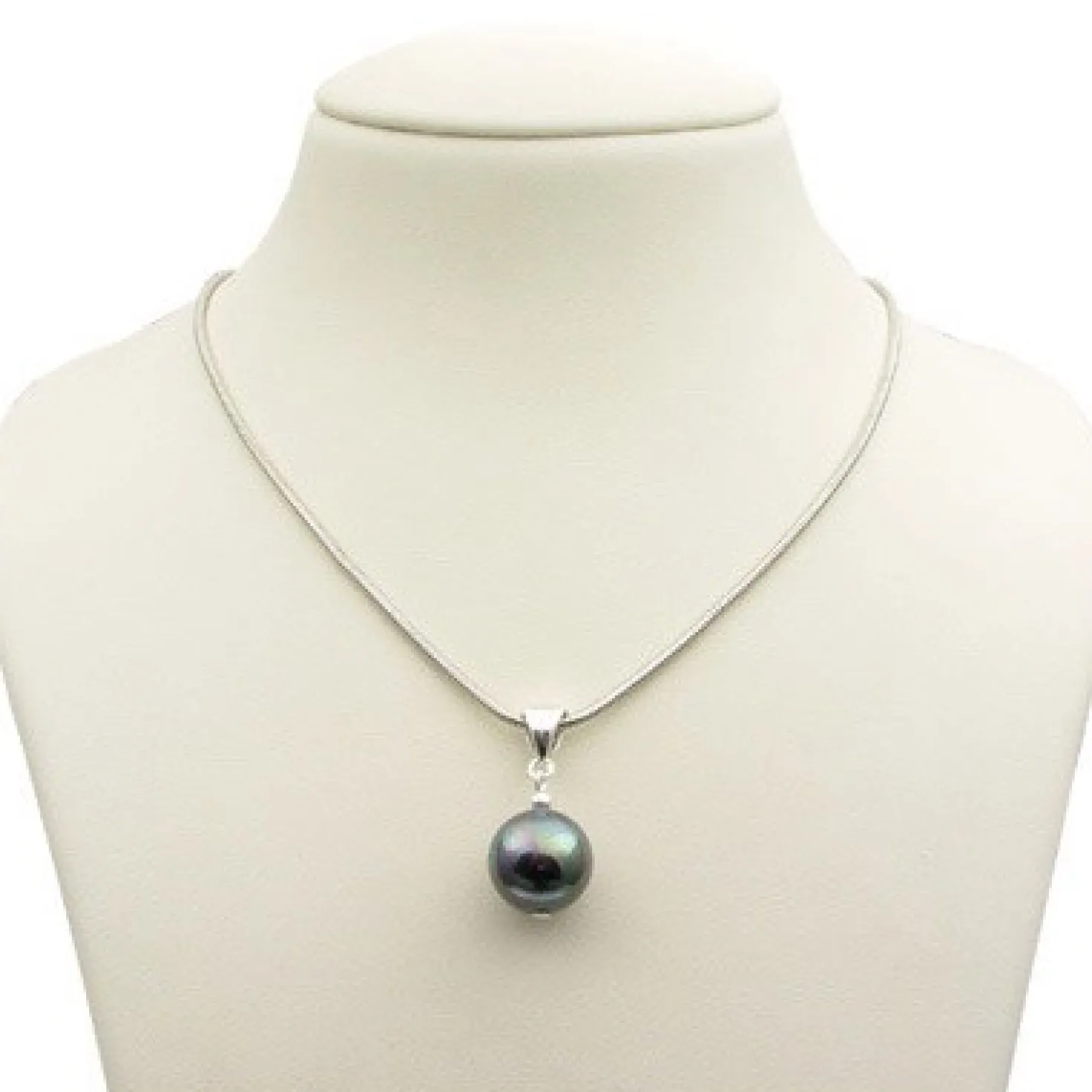 Anhänger aus Muschelkernperle & 925 Silber, Ø16mm, dunkelgrau
