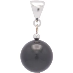Anhänger aus Muschelkernperle & 925 Silber, Ø14mm, dunkelgrau anthrazit