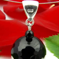 Anhänger aus Onyx & 925er Silber, facettiert, Ø18mm, schwarz