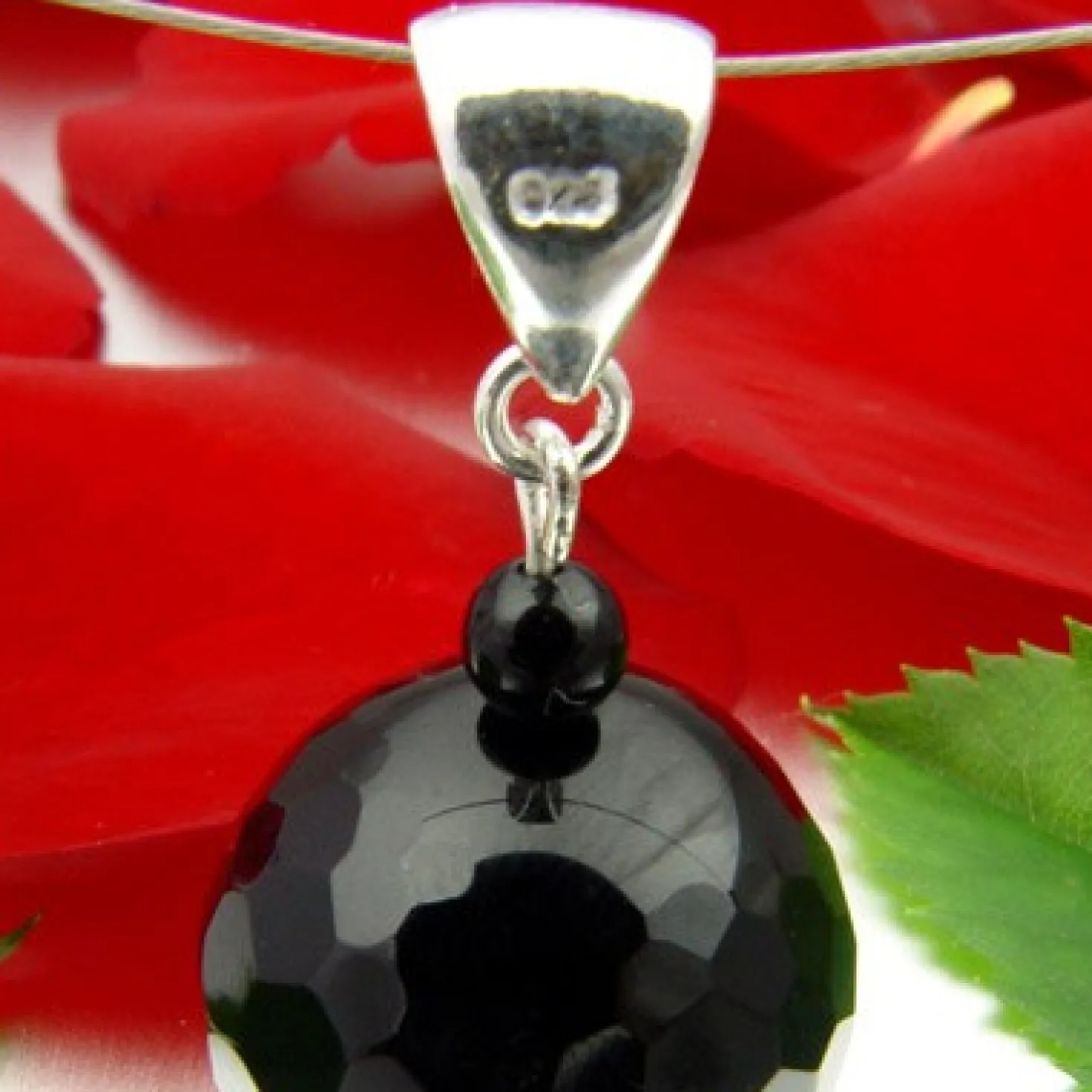 Anhänger aus Onyx & 925er Silber, facettiert, Ø18mm, schwarz