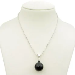 Anhänger aus Onyx & 925er Silber, facettiert, Ø18mm, schwarz