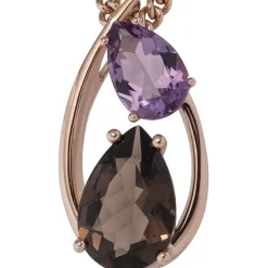 Anhänger aus Rauchquarz braun & Amethyst lila in Tropfenform 585 Rotgold