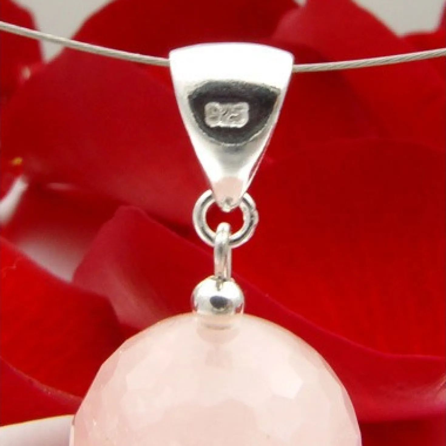 Anhänger aus Rosenquarz & 925er Silber, facettiert, rose