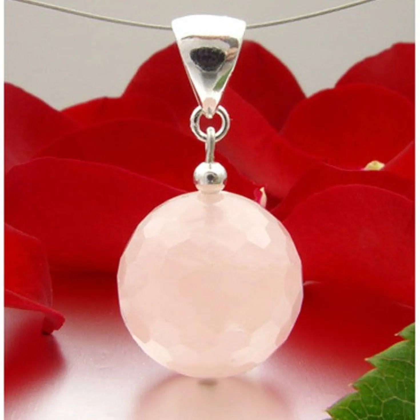 Anhänger aus Rosenquarz & 925er Silber, facettiert, rose