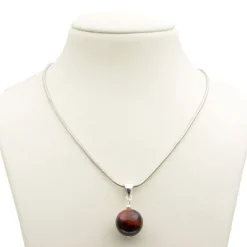 Anhänger aus rotem Tigerauge & 925 Silber, Ø16mm, rot-braun