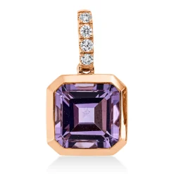 Anhänger aus 750 Rotgold Amethyst 3,4ct pink 4 Brillanten 0,1ct TW-SI 20x11,1mm