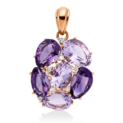 Anhänger aus 750 Rotgold 6 Amethyste 5,7ct lila 7 Brillanten 0,11ct TW-SI 26x16mm