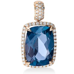Anhänger aus 750 Rotgold Topas 8,9ct London Blue 54 Brillanten 0,29ct TW-SI