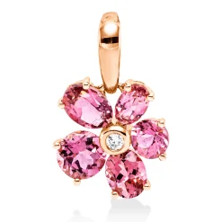 Anhänger aus 750 Rotgold 5 Turmaline 2,1ct pink Brillant 0,02ct TW-SI 17,8x11,3mm