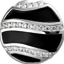 Anhänger aus 925 Silber mit 24 weißen Zirkonia & Emaille-Einlagen schwarz rund
