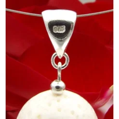 Anhänger aus weißer Koralle Kugel Ø18mm Bambuskoralle mit Poren & 925 Silber