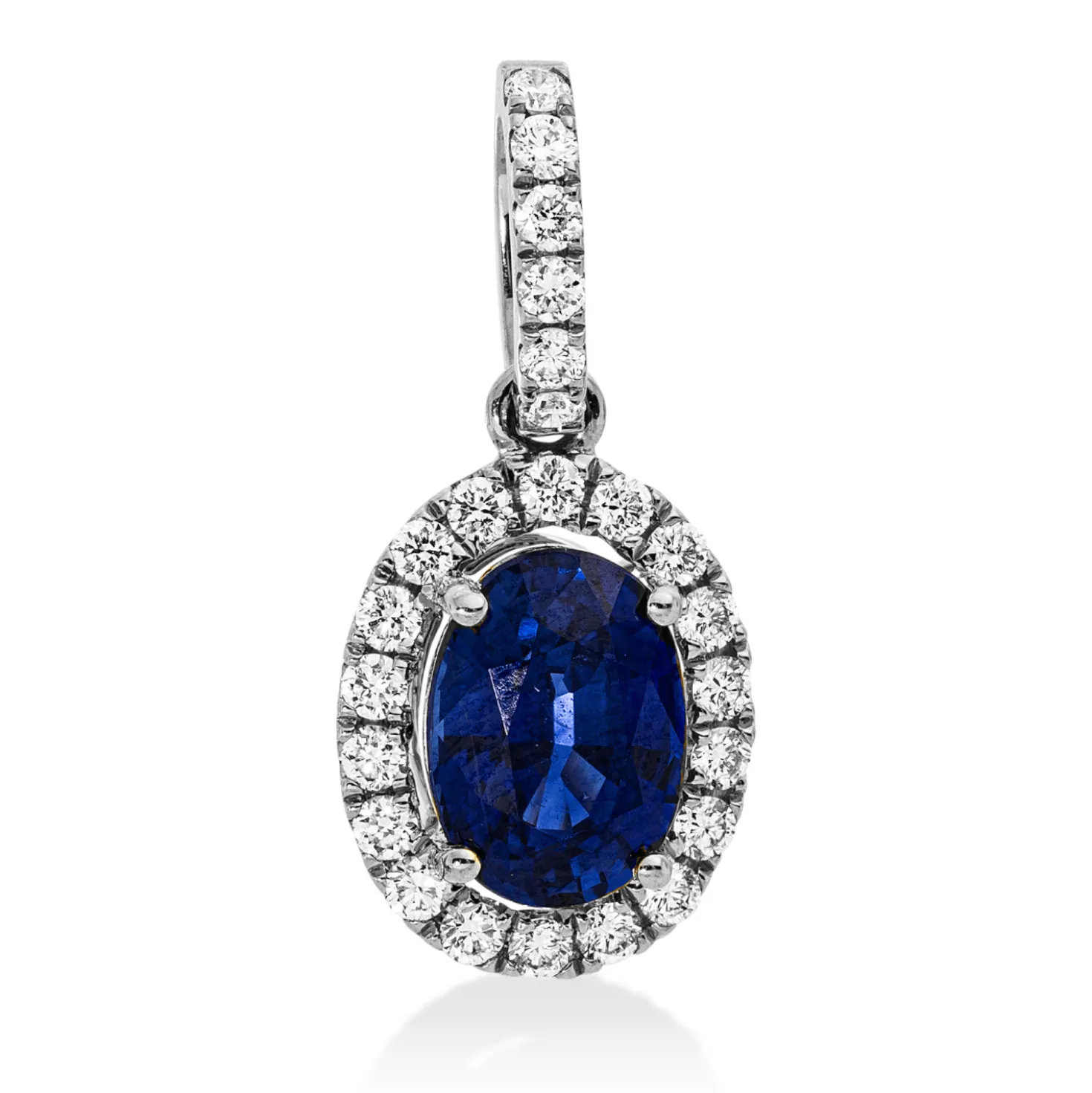 Anhänger aus 750 Weißgold Saphir 0,97ct blau 24 Brillanten 0,2ct TW-SI 17,5x8,2mm