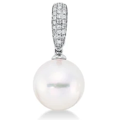 Anhänger aus 750 Weißgold Südsee-Perle 10mm weiß 29 Brillanten 0,11ct TW-SI