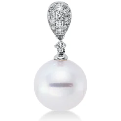 Anhänger aus 750 Weißgold Südsee-Perle 11mm weiß 12 Brillanten 0,19ct W-SI
