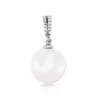 Anhänger aus 750 Weißgold Süßwasser-Perle 11mm weiß 12 Brillanten 0,05ct TW-SI