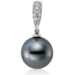 Anhänger aus 750 Weißgold Tahiti-Perle 10mm 18 Brillanten 0,1ct W-SI