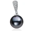 Anhänger aus 750 Weißgold Tahiti-Perle 10mm dunkel 19 Brillanten 0,06ct W-SI