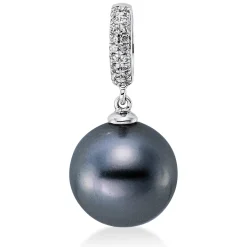 Anhänger aus 750 Weißgold Tahiti-Perle 10mm dunkel 18 Brillanten 0,05ct W-SI