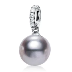 Anhänger aus 750 Weißgold Tahiti-Perle 10,5mm silber 6 Brillanten 0,13ct W-SI